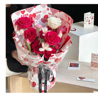 Kertas Kado Hari Valentine Hati Cinta Bunga Bulu Lembut Fleece untuk Buket Bunga, Perlengkapan Kerajinan Tangan DIY