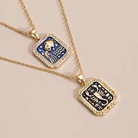 Collier en cuivre de luxe léger, design plaque carrée transfrontalier, style polyvalent 2 étoiles, chaîne de col tendance, cadeau unique