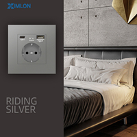 XIMLON - Enchufe Industrial de Acero Inoxidable y Aluminio Alemán de 16 A con Puertos USB-A y USB-C para Aire Acondicionado, Estándar Europeo Tipo 86, Interruptor de Pared