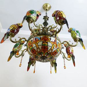 Lampadario Tiffany in Stile Turco con <span class=keywords><strong>Pappagallo</strong></span> in Vetro <span class=keywords><strong>Colorato</strong></span> |   Lampada a Sospensione Dimmerabile a Risparmio Energetico con Finitura Dorata, Durata 12000 Ore - Product Image 4
