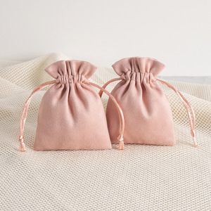 Bolsa de terciopelo rosa para joyería, bolsa de almacenamiento con cordón para anillos de 7x9cm, para embalaje de regalos de boda - Product Image 5