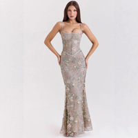 Robe longue bustier à fines bretelles pour femme, idéale pour soirée, mariage, en cachemire, motif floral, moulante, élégante, 3673
