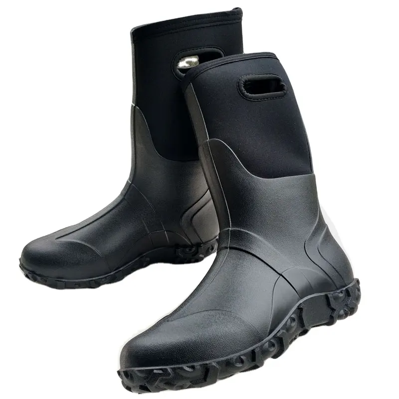 Nuevo diseño con mango en el lado de los hombres al aire libre impermeable de caucho de neopreno botas Botas de lluvia