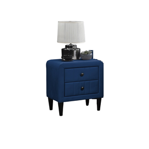 Table de chevet en velours bleu marine, 2 tiroirs, meubles de chambre à coucher, design élégant, pieds en verre trempé - Product Image 2