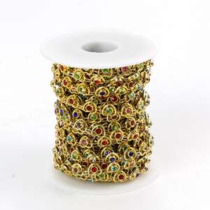 ריינסטון שרשרת זהב לב בסיס 10 חצרות/רול לתפור על ריינסטון שרשרת ריינסטון עבור בגדי בגד - Product Image 1