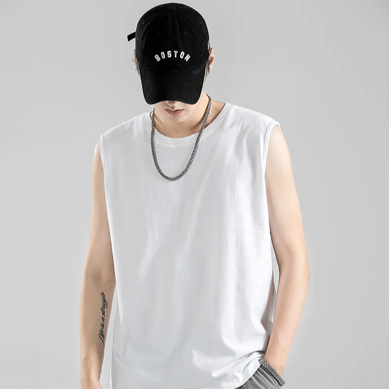 O-Neck Casual Logo Custom Printed Tank top white basic 100% Cotton vset for men's vest
