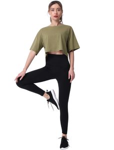 Top Atlético recortado sólido de <span class=keywords><strong>manga</strong></span> <span class=keywords><strong>corta</strong></span> para <span class=keywords><strong>mujer</strong></span>, <span class=keywords><strong>camisetas</strong></span> informales de entrenamiento de <span class=keywords><strong>cuello</strong></span> redondo para Yoga, <span class=keywords><strong>camisetas</strong></span> cortas de algodón de gran tamaño - Product Image 4