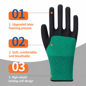 Guantes de Trabajo de Seguridad Transpirables Antideslizantes Recubiertos de Látex y Espuma de Poliéster de Calibre 13, Reforzados y con Recubrimiento Verde - Product Image 2