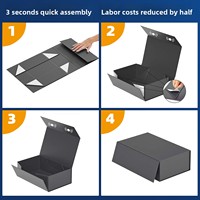 Boîte pliante rectangulaire en stock, modèle 3, boîte cadeau pliable à rabat, fermeture magnétique monobloc, logo imprimé sur ruban, Zhejiang