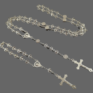 Rosario Católico Hecho a Mano con Cuentas de Cristal Rosa de 6 mm y Medalla de San Benito <span class=keywords><strong>en</strong></span> Aleación, <span class=keywords><strong>para</strong></span> Oraciones - Product Image 3