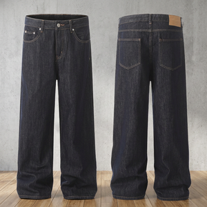 Jean droit homme taille haute bleu foncé grande taille, imprimé, adouci, délavé, respirant, imperméable, personnalisé, style Hip Hop - Product Image 3