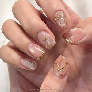 Juego de 24 <span class=keywords><strong>Uñas</strong></span> Postizas Acrílicas 3D en Forma de Almendra Corta, <span class=keywords><strong>Uñas</strong></span> Artificiales - Product Image 1