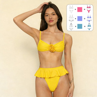 Pesanan Grosir Set Bikini Kustom Wanita OEM/ODM Label Pribadi Motif Bunga Mawar Ruffle Pakaian Renang Grosir Pakaian Pantai Baju Mandi