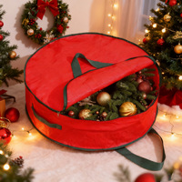 Pochette de rangement cylindrique rouge pour couronne de Noël, sac de rangement rond, sac organisateur pour couronnes, organisateur de décorations de sapin de Noël