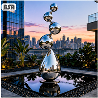 Sculpture sphérique en acier inoxydable poli miroir BSA, statue métallique abstraite en forme de goutte d'eau, fontaine paysagère pour place publique et piscine