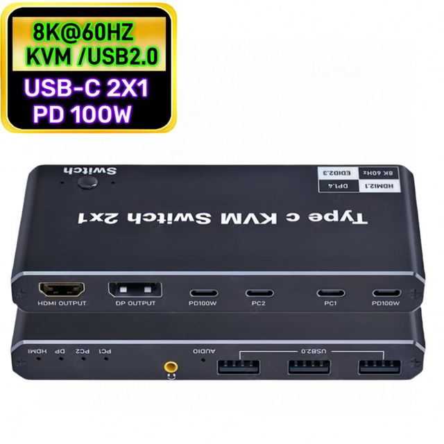 8K Thunderbolt 4 USB-C KVM Switch 4K 120Hz Switcher for 2 Computers
