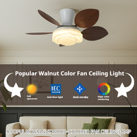 Ventilateur de plafond en noyer de 35 pouces avec lampe LED, télécommande, style européen moderne, 6 vitesses, corps en fer, moteur DC 220V, 5 pales, pour salon