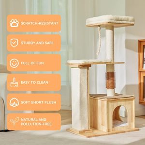 Arbre à chat naturel en bois massif pour grands/petits chats avec griffoir en sisal et <span class=keywords><strong>appartement</strong></span> - Product Image 2