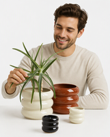 Ensemble de vases en céramique beige mat avec découpe ajourée, récipient sculptural abstrait, décoration de table moderne pour la maison