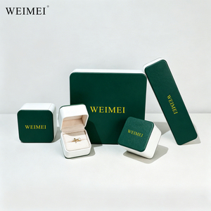 WEIMEI Custom Logo Top Quality green PU Leather Jewelry <b>Box</b> with Suede Insert for Ring Necklace Bracelet <b>Gift</b> jewelry Packaging - Product Image 4