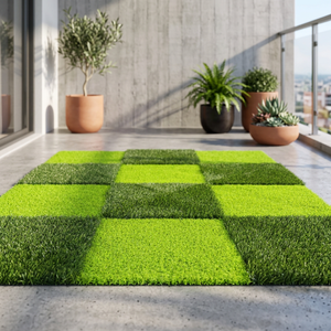 Tapis en gazon artificiel à motif damier, tapis de balcon extérieur, gazon synthétique réaliste au design moderne - Product Image 1