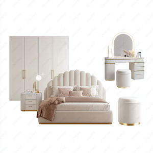 Stylish Wood Bedroom Furniture Set Soft Bed Wardrobe Dressing Table Cabinet <b>Storage</b> <b>Bedside</b> Table Bedrooms Hotels Villas Malls - Product Image 1