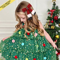 Tenue de Noël pour bébé fille, robe tutu en tulle superposée sans manches avec étoiles et paillettes, robe de Noël verte avec boule en peluche, tenue de fête