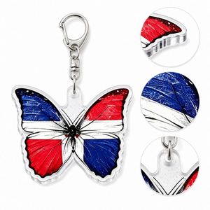 Llavero al por mayor con la bandera de República Dominicana, dije de mariposa DR, recuerdo del <span class=keywords><strong>Caribe</strong></span>, a granel - Product Image 1
