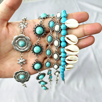 Chaîne de chapeau turquoise western vintage en argent avec coquillages de cauris et perles, bande de chapeau bohème style sud-ouest, accessoire de chapeau de cowgirl pour casquette de camionneur