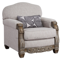 Style américain en bois massif sculpté cadre coton lin tissu canapé salon canapé ensemble gris en bois massif tissu canapé