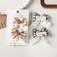 Lot de 2 pinces à cheveux nœud imprimé style féerique français avec bord en tissu à franges, accessoires pour enfants, taille 5 cm