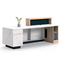 Bureau d'accueil en cuir pour hôtel, bureau, magasin de vêtements - Mobilier de bureau commercial avec passe-câbles intégré