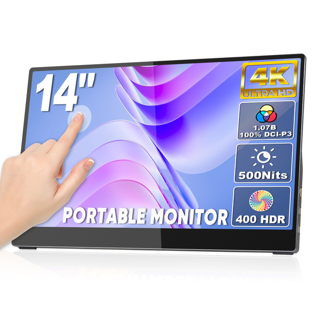 SIBOLAN 14-Inch 4K DCI-P3 100% Portable HD Monitor Backlit LCD 10-Point Touchscreen IPS Panel Dual Speakers USB-C Connectivity
