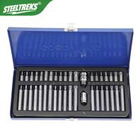 Nouvel ensemble d'outils de quincaillerie Steeltreks, vente en gros d'usine, 40 pièces, jeu de tournevis avec boîte en fer, pour mécanicien et réparation automobile, adaptateurs 1/2 et 3/8