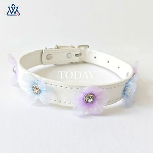 Collier pour animaux de compagnie Wangwuwu blanc réglable pour petits chiens et chats, motif floral, toutes saisons - Product Image 1