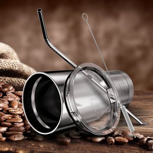Vacuum Insulation Travel Mug Clear Lid Coffee <strong>Cup</strong> Straw <strong>for</strong> Office <strong>Works</strong> Tumbler 30 oz Double Wall Stainless Steel Thermos <strong>Cup</strong> - Product Image 3