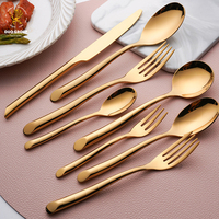 Ensemble de couverts de table en acier inoxydable poli bicolore or et argent, avec poignée lisse, pour restaurants et hôtels
