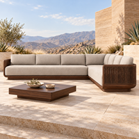 Canapé d'extérieur modulable en L, canapé d'angle pour patio, structure en bois massif, panneaux latéraux en corde, mobilier de salon pour jardin, terrasse, cour