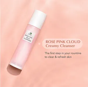 Private Label Natural Korean Cosmetics Creamy Face Wash Gentle Foam Facial Cleanser Pink Rose Water Jelly Cleanser