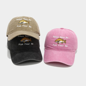 Casquette de baseball unisexe brodée 'WANT ME FISH <span class=keywords><strong>FEAR</strong></span> ME' en coton lavé à 100 %, 6 panneaux, pour la pêche - Product Image 3
