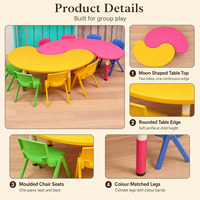 Ensemble table et chaises pour enfants en plastique, forme de lune, multicolore, préscolaire, Montessori, maternelle, garderie, mobilier de classe