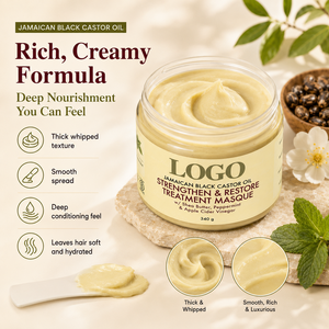 Masque capillaire traitant fortifiant et réparateur au beurre de karité et à la menthe poivrée, avec logo personnalisé, 12 oz - Product Image 3