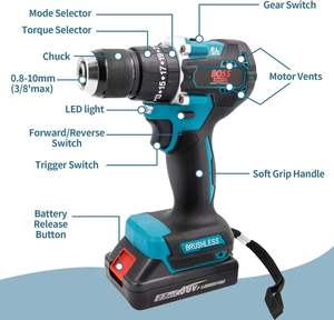 Juego de Taladro de Impacto Inalámbrico Portátil con Motor sin Escobillas de 21V, 24 Piezas, Batería de 6.0Ah, Mandril sin Llave, Soporte OEM DASH-D13 Hi - Product Image 1