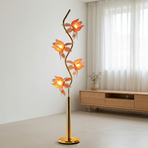 Warm Tone Lotus Flower Floor Lamp 4 Pink Acrylic Heads Golden S Bend Pole Standing <b>Light</b> for Penthouse Reading <b>Corner</b> - Product Image 4