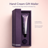 Boîte personnalisée à couvercle rabattable pour crème pour les mains, en papier spécial violet avec texte de marque en feuille blanche, emballage pour tube et boîte à courrier avec plateau intégré, OEM