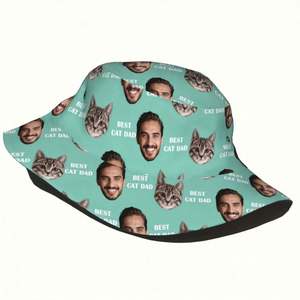 Chapeau Bob Personnalisé avec Photo et Visage Amusant, Motif Chat à Large Bord, Respirant, Toutes Saisons, Cadeau d'Extérieur, Motif Dessin Animé - Product Image 5