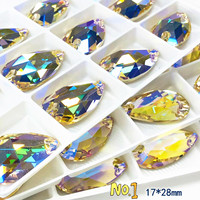 Cristaux AB multicolores, strass plats avec 2 trous, boutons brillants dorés à coudre en différentes formes pour la décoration de vêtements
