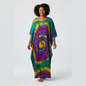 Vestido de Playa Maxi Casual de Maternidad Tallas Grandes, Tipo Poncho, Transpirable, Antiarrugas, de Rayón, con Cintura Natural y Mangas Cortas - Product Image 1