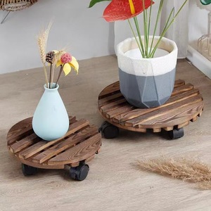 Soporte para plantas de madera maciza, carrito giratorio redondo con ruedas bloqueables para base de plantas en maceta para el hogar - Product Image 1