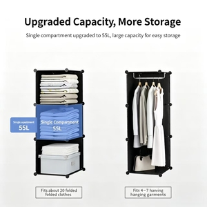 DIY Modularer Kunststoff-Kleiderschrank Große Kapazität Schlafzimmer-Aufbewahrungsschrank Einfache Montage Kleiderorganizer - Product Image 6